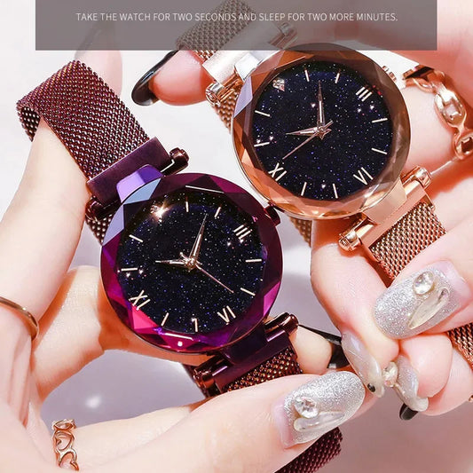 2026 New Fashion Starry Sky Women Watches Magnet Buckle Mesh Belt Diamond Quartz Watch Women Dress Clock
