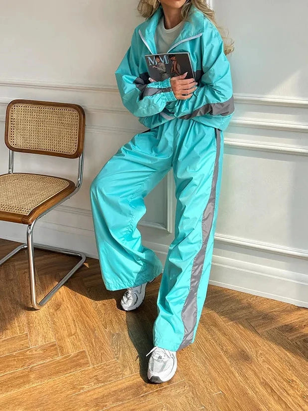 Tracksuit Women Sporty Suit 2 Piece Set Coat Pants Outfits Patchwork Elastic Waist Trousers 2025 Autumn Ensemble Sportswear