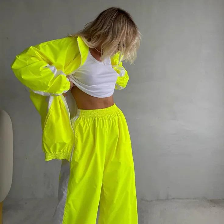 Tracksuit Women Sporty Suit 2 Piece Set Coat Pants Outfits Patchwork Elastic Waist Trousers 2025 Autumn Ensemble Sportswear