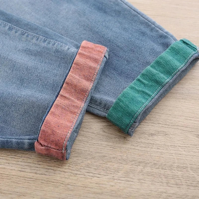 High waisted Jeans for women 2026 Spring Autumn New Korean version Loose Embroidered patch fabric Nine point Harem Pants Female