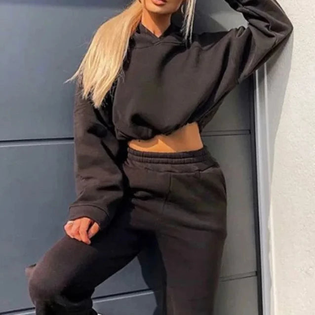 Winter Tracksuit Women Two Piece Set - Oversized Hoodie Sweatpants Solid Color Sportswear Suit |Casual Sweatshirt Trouser Set
