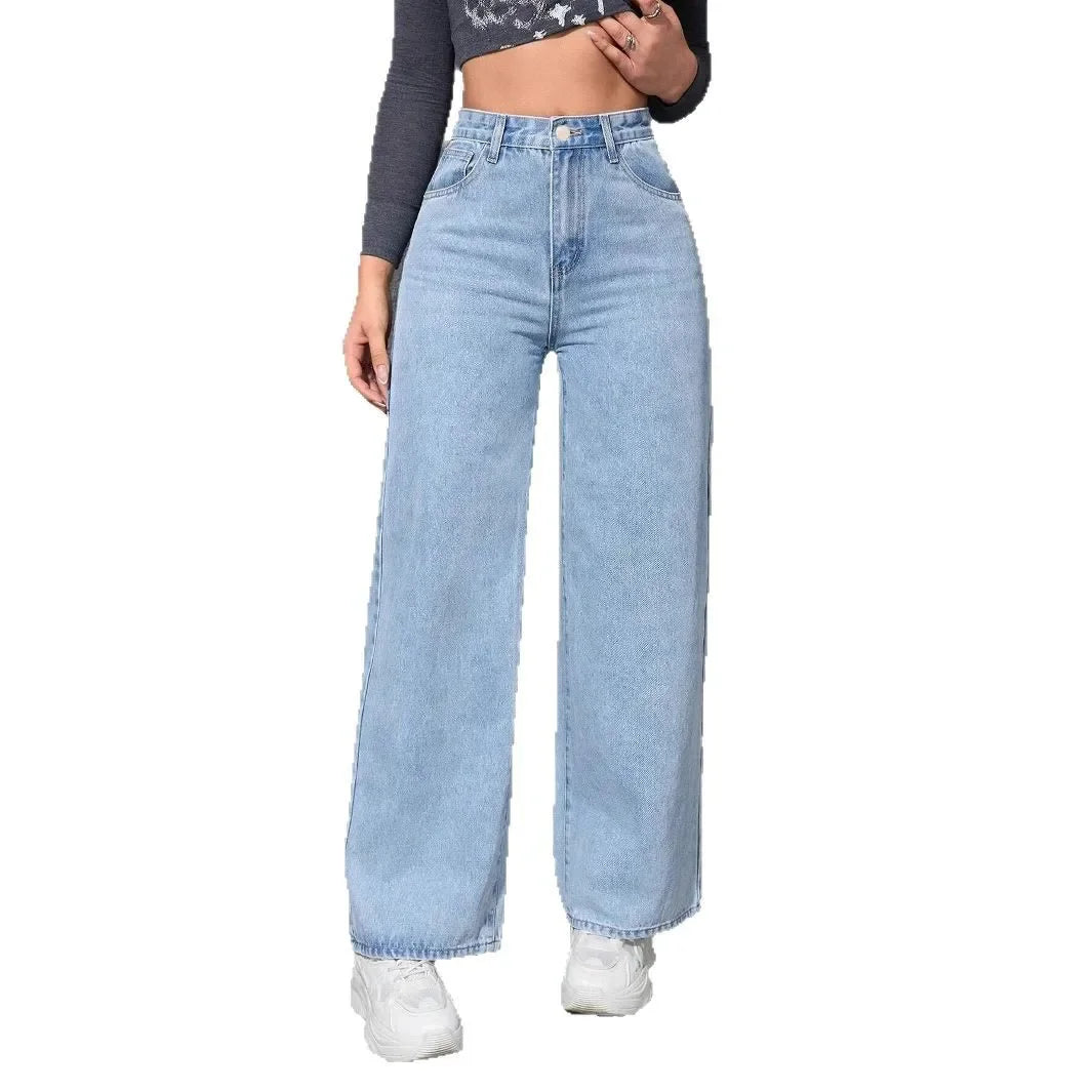Jeans Women Denim Pant Wide Leg Pants Denims High Waist Washed Distressed Basics Straight Trousers 2026 Streetwear Floor Length