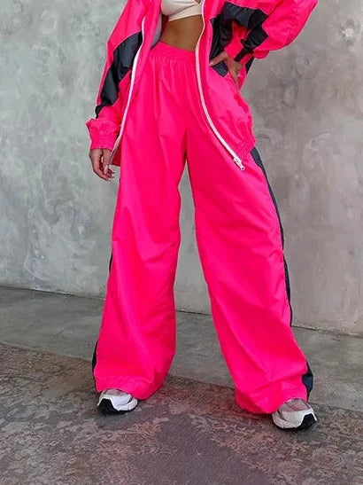 Tracksuit Women Sporty Suit 2 Piece Set Coat Pants Outfits Patchwork Elastic Waist Trousers 2025 Autumn Ensemble Sportswear