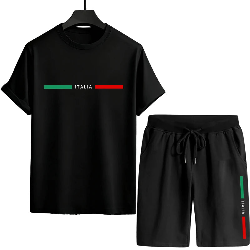 Mens Tracksuit Tee And Shorts Set Urban Casual Fashion Summer Outdoor Comfort Sportswear Home Wear Male T-shirt Outfit
