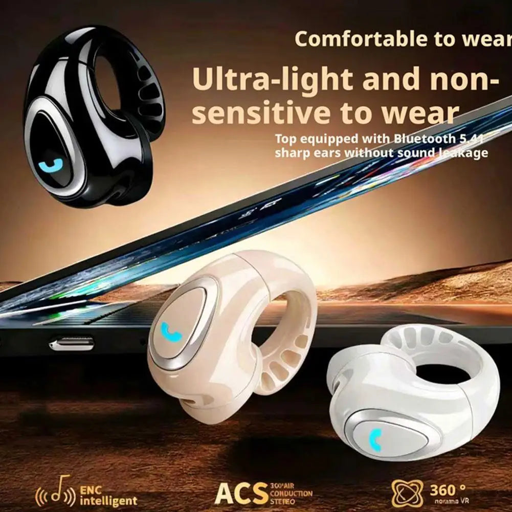 Bluetooth Wireless Ear-clip Single Headphone Open-Ear Air Conduction Earbuds Clip-On Single Headset HIFI Stereo Sound Earphone