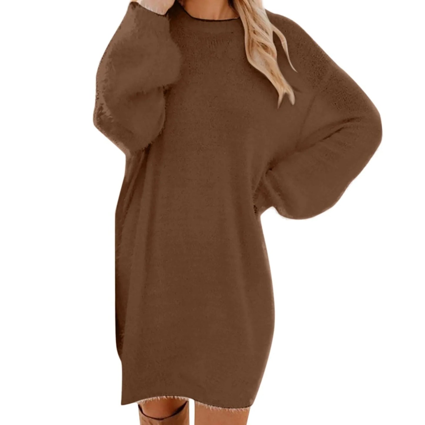Women Winter Sweater Knit Crewneck Warm Long Sleeve O-Neck Casual Sweatshirts Dress Solid Color Oversized Basic Ladies Cloth
