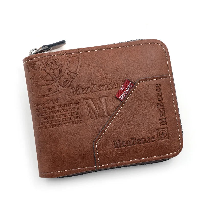 New Men Zipper Wallets Short Card Holder Vintage Male Wallet High Quality PU Leather Classic Coin Pocket Wallet For Boys