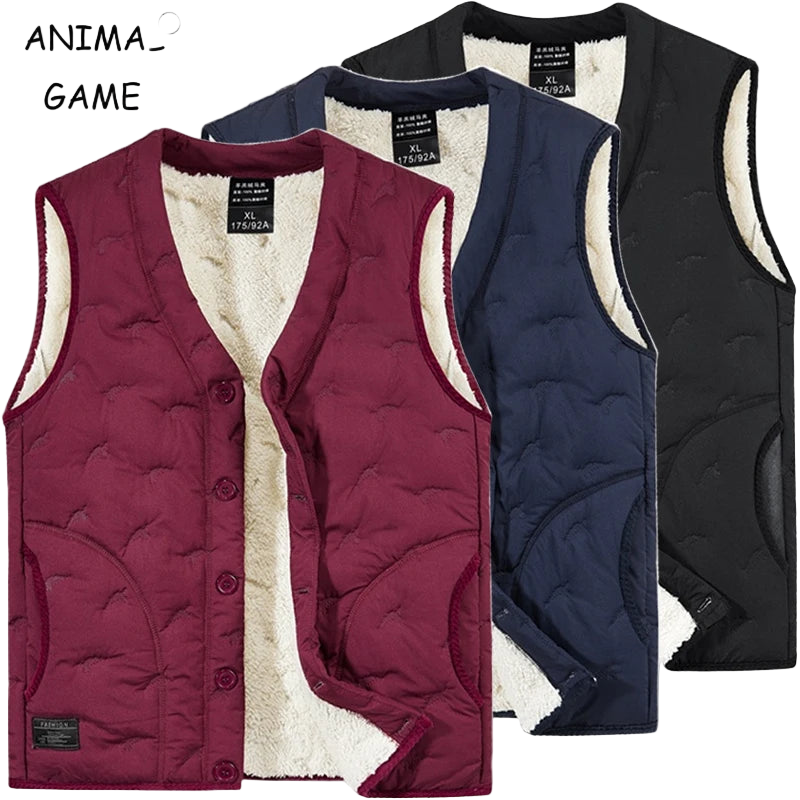 Winter Men's Vest Jackets Waterproof Outerwear Button Sleeveless Coats Warm Jacket Casual Lightweight Thick Sherpa Lined Vests