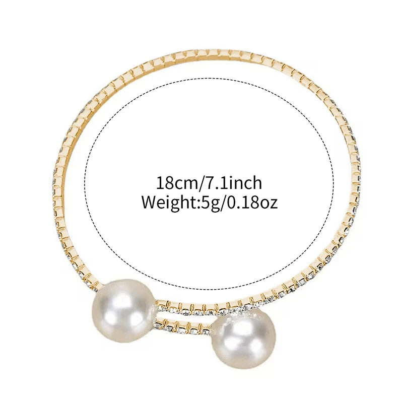 2PCS Fashion Women's Watches Casual Leather Band Analog Quartz Watch Pearls Bracelet Set（Without Box）