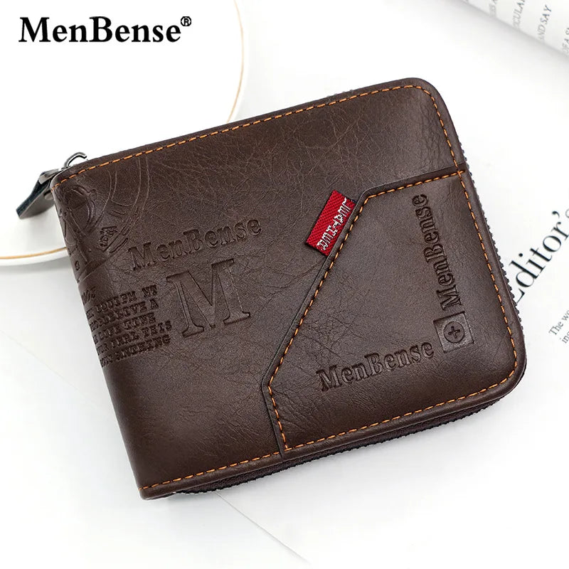 New Men Zipper Wallets Short Card Holder Vintage Male Wallet High Quality PU Leather Classic Coin Pocket Wallet For Boys