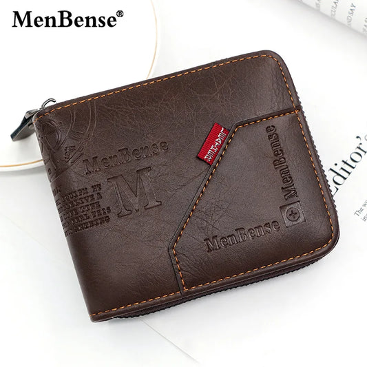 New Men Zipper Wallets Short Card Holder Vintage Male Wallet High Quality PU Leather Classic Coin Pocket Wallet For Boys