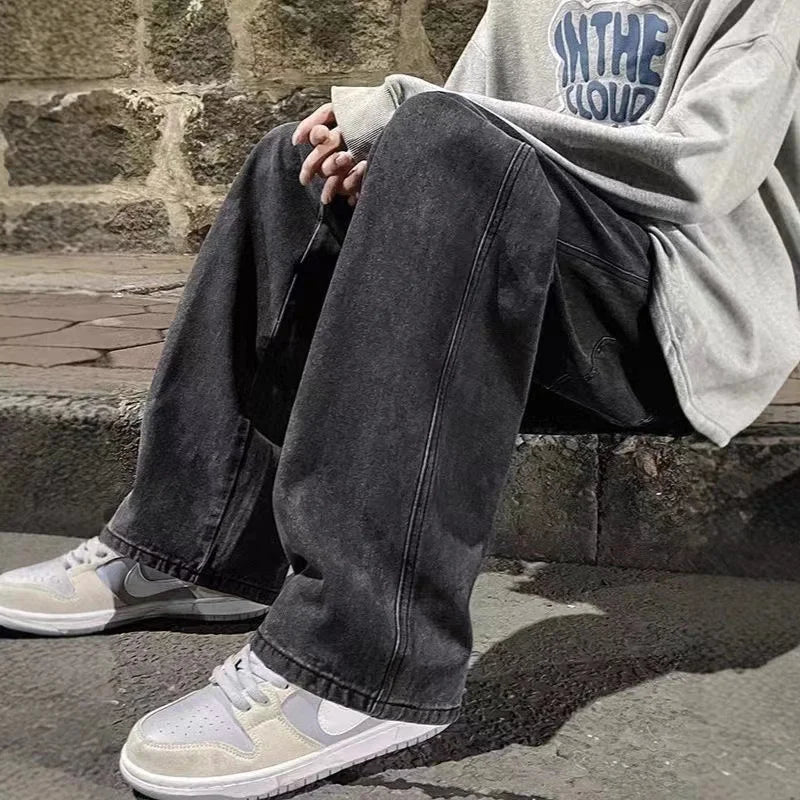Men's Jeans American Loose Wide-leg Loose Straight Casual Trousers Street Hip-hop Baggy Jeans Black Grey Blue Streetwear Men