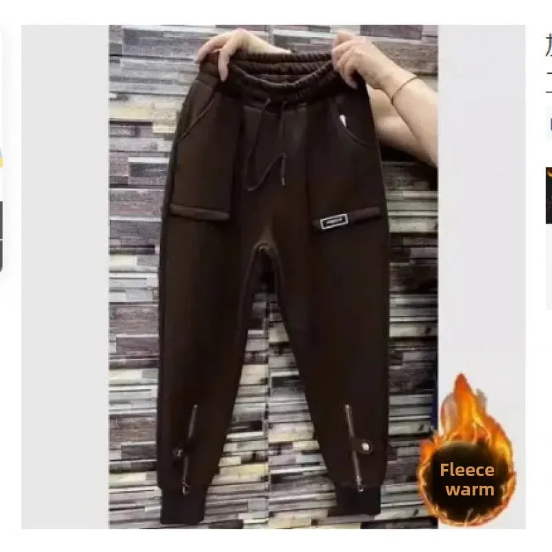 Thickened Fleece Harlan Pants Women's Autumn Winter New Style Loose Slimming Casual Sports Sweatpants Trendy Floor-Length