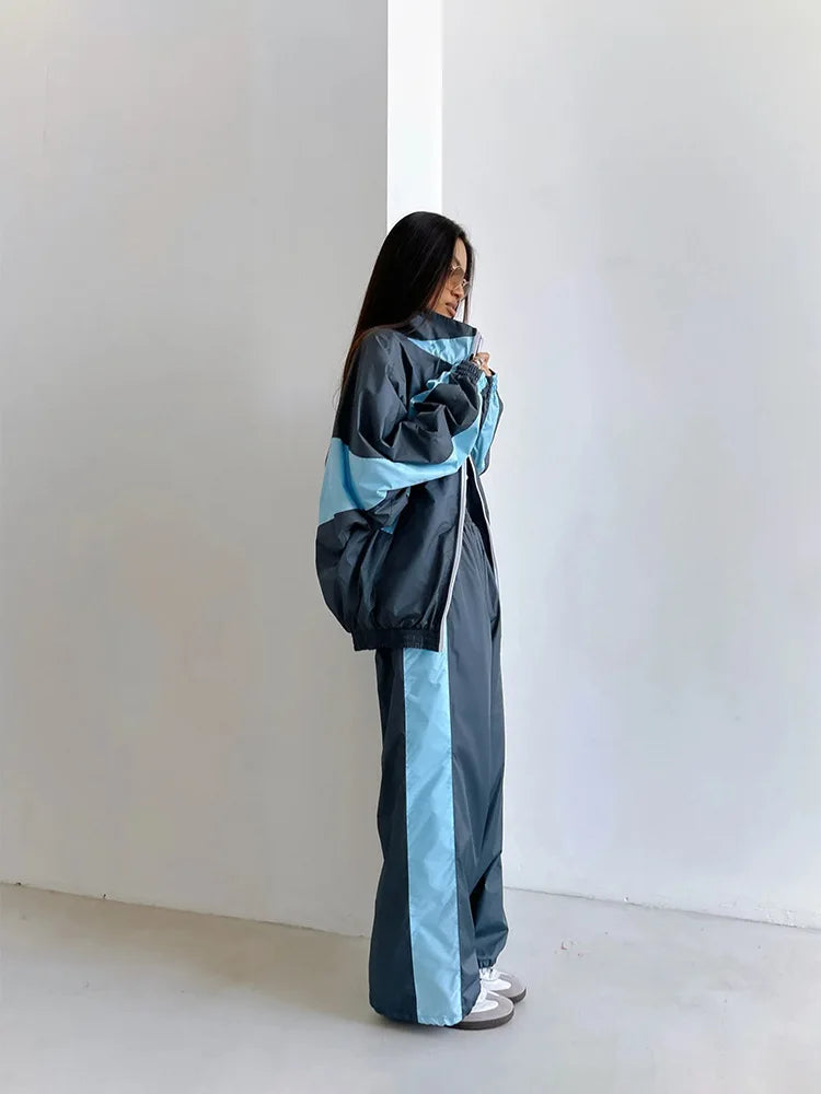 Tracksuit Women Sporty Suit 2 Piece Set Coat Pants Outfits Patchwork Elastic Waist Trousers 2025 Autumn Ensemble Sportswear
