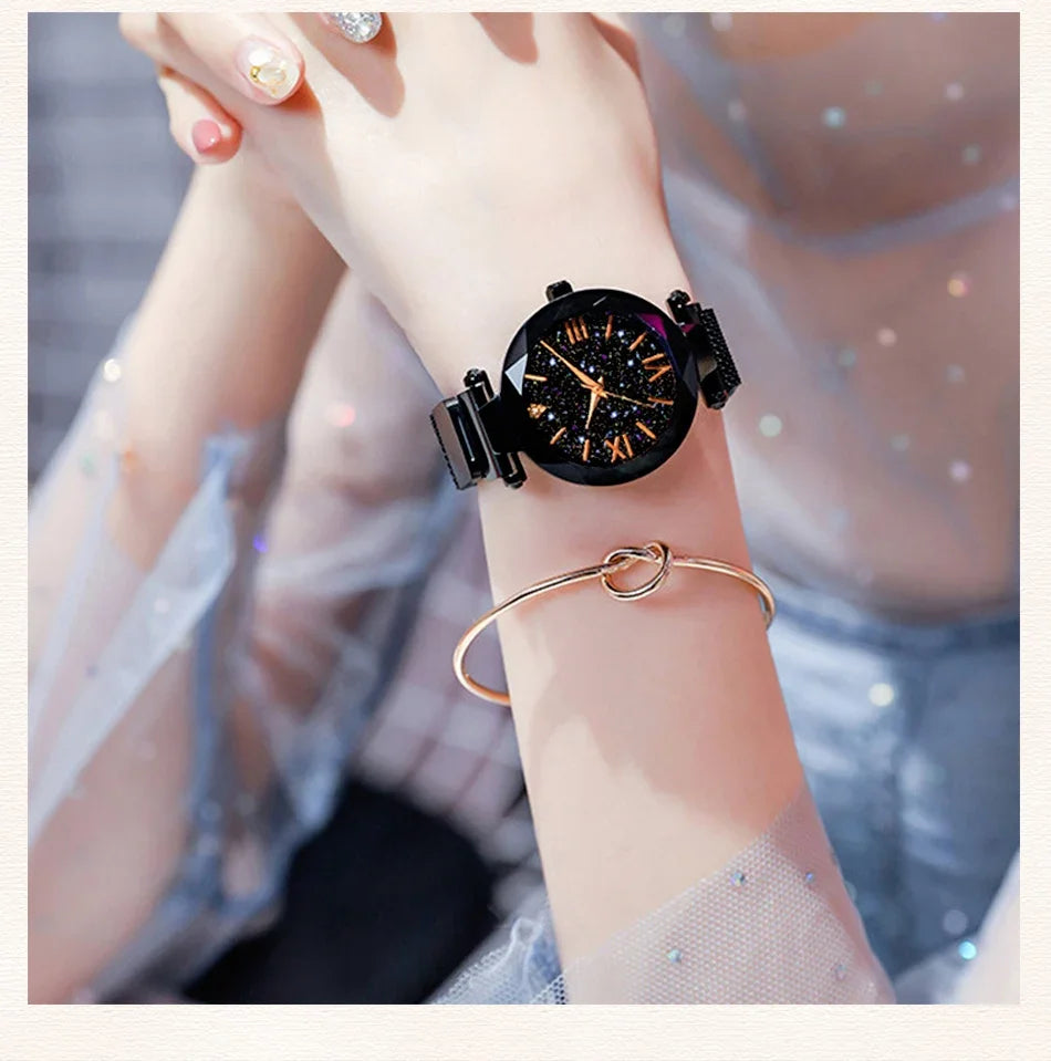 2026 New Fashion Starry Sky Women Watches Magnet Buckle Mesh Belt Diamond Quartz Watch Women Dress Clock