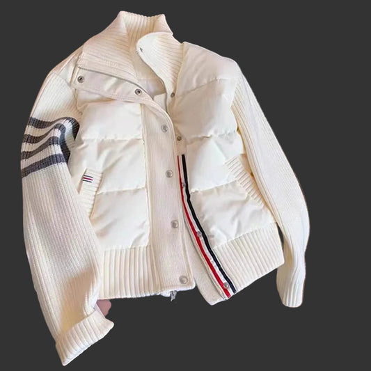 Women's Coat Winter 2024 Fashion Knitted Long Sleeve Splicing Cotton Jacket Autumn Sports Leisure Parka Female Short Top Outwear