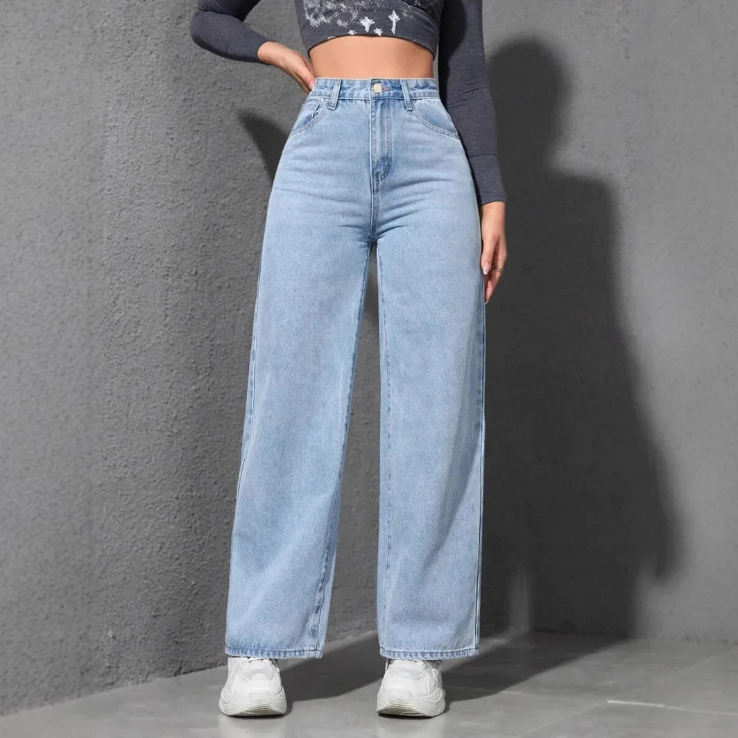 Jeans Women Denim Pant Wide Leg Pants Denims High Waist Washed Distressed Basics Straight Trousers 2026 Streetwear Floor Length