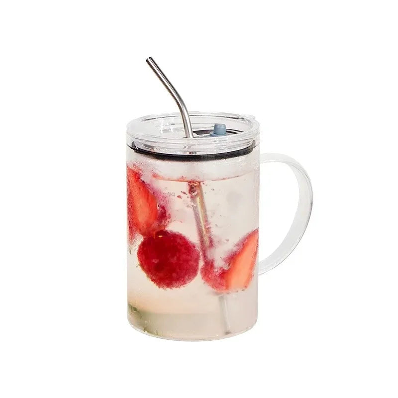 1000ml Large Capacity Glass Tumbler with Lid & Straw - Graduated Markings, Leakproof Design for Iced Coffee & Cold Beverages