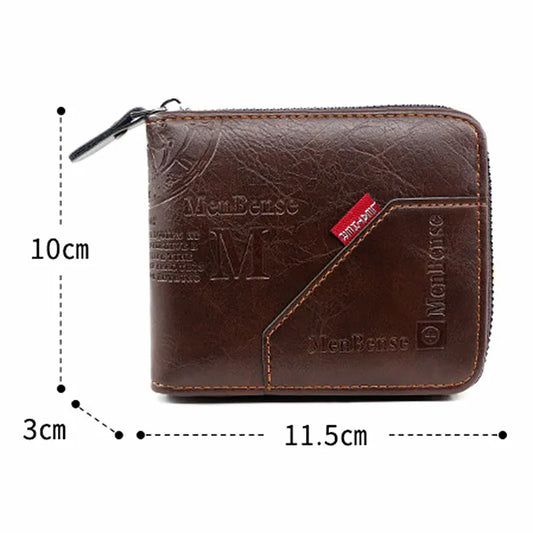 New Men Zipper Wallets Short Card Holder Vintage Male Wallet High Quality PU Leather Classic Coin Pocket Wallet For Boys