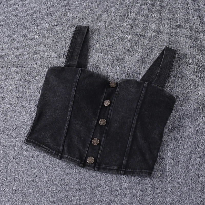 women's clothing Tops For Women crop top fashion button front shirred detail denim top