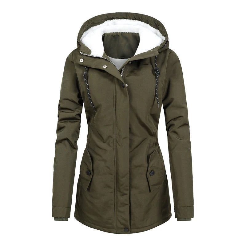 Winter Women Warm Parkas Hooded Retro Thick Plush Coats Female Fleece Lined Mid-Long Cotton Jacket Warm Coats Clothing