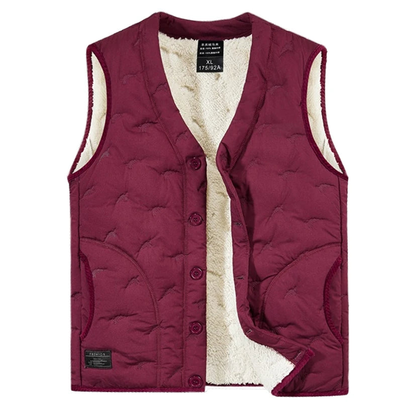 Winter Men's Vest Jackets Waterproof Outerwear Button Sleeveless Coats Warm Jacket Casual Lightweight Thick Sherpa Lined Vests