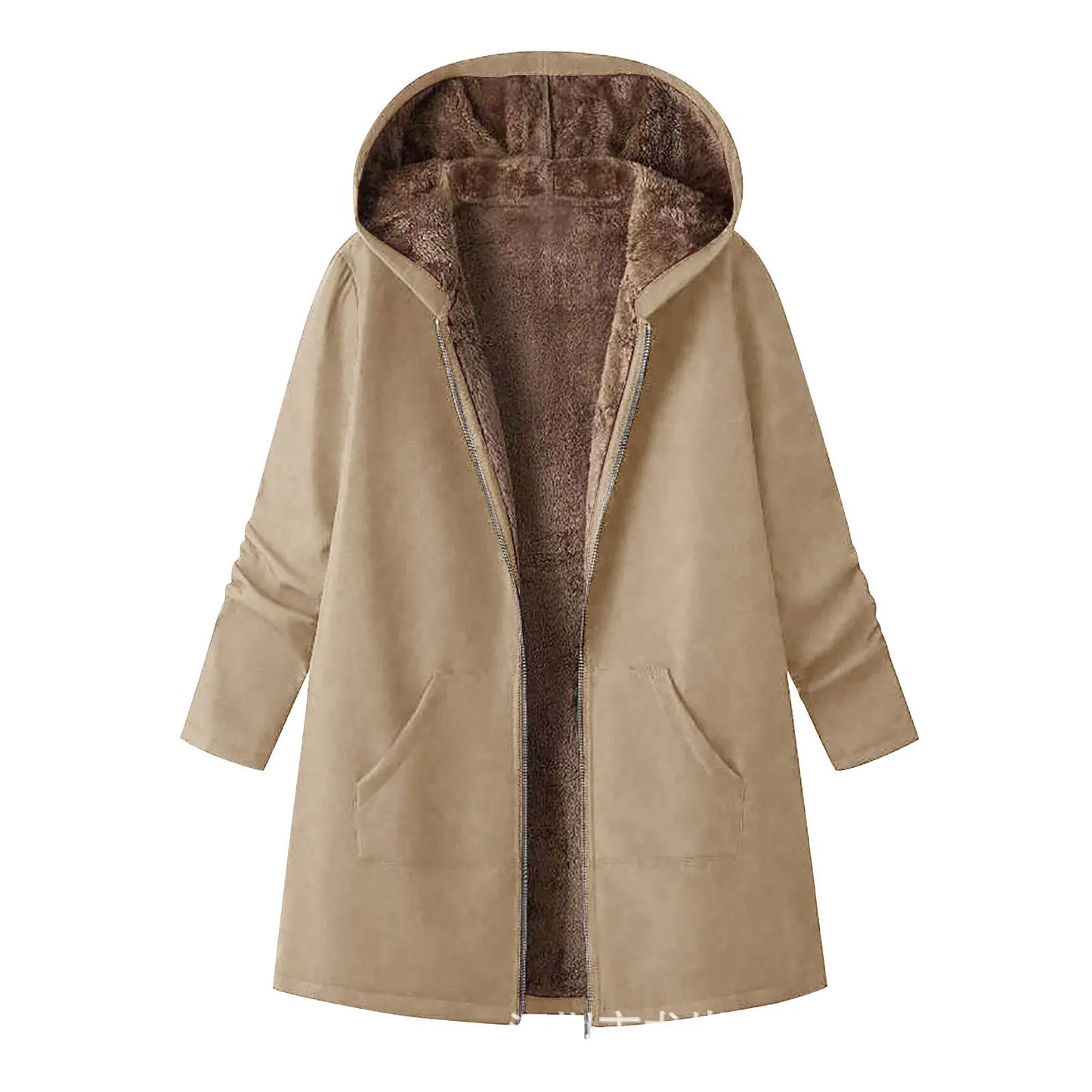 2025wish Women's Fleece Lined Hoodie Pure Color Long Sleeve Zipper Closure Comfortable Fit Sweatshirt for Autumn And Winter